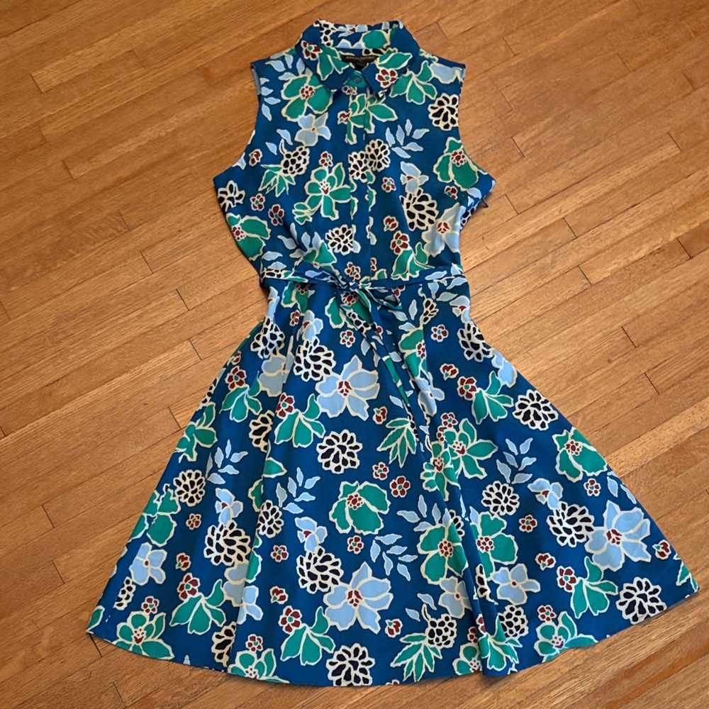 Banana Republic Factory Teal and Navy Floral Sleeveless Dress